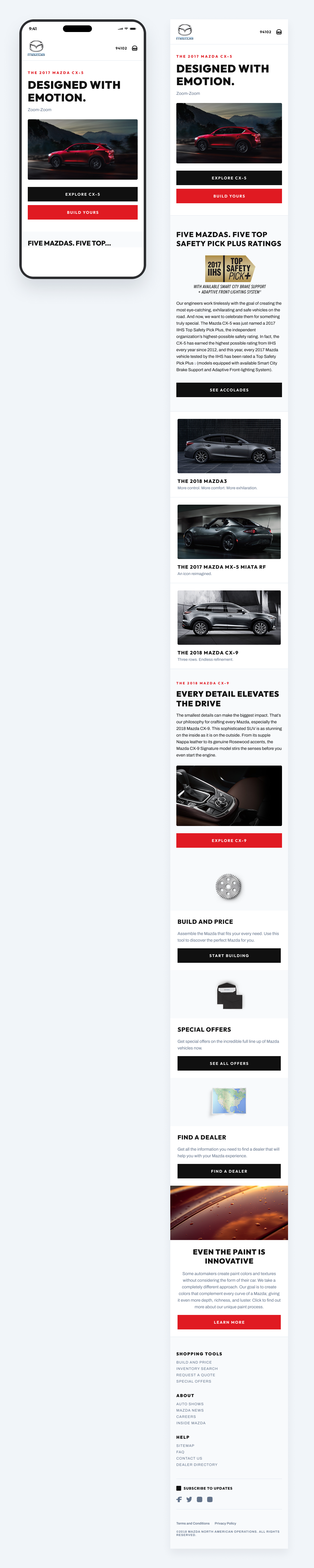 Mazda redesign on mobile device mockup
