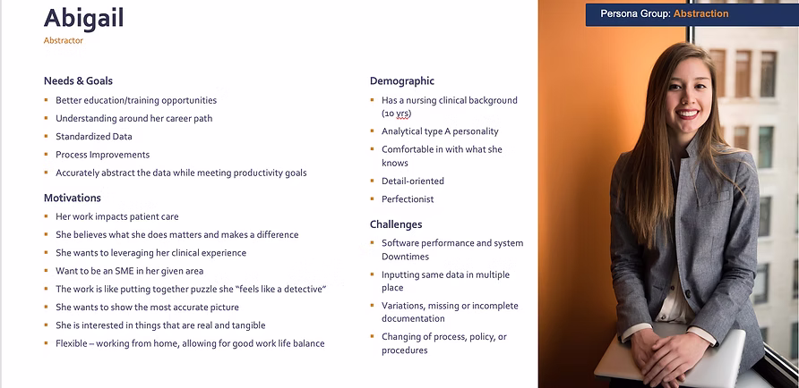 Abigail abstractor persona: goals, motivations, demographics, and challenges