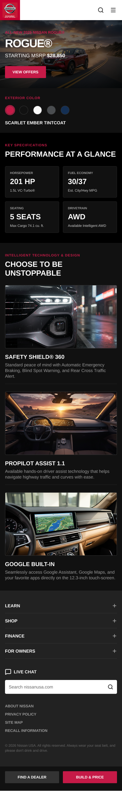 Nissan Rogue mobile detail page