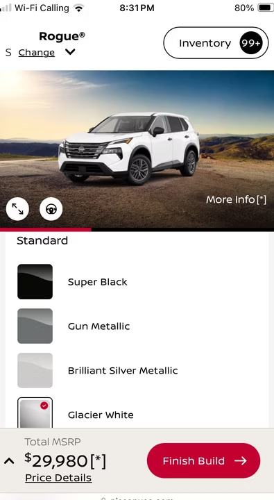 Nissan Build & Price mobile screen