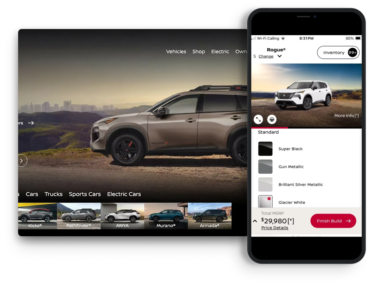 Nissan Rogue desktop and mobile screens