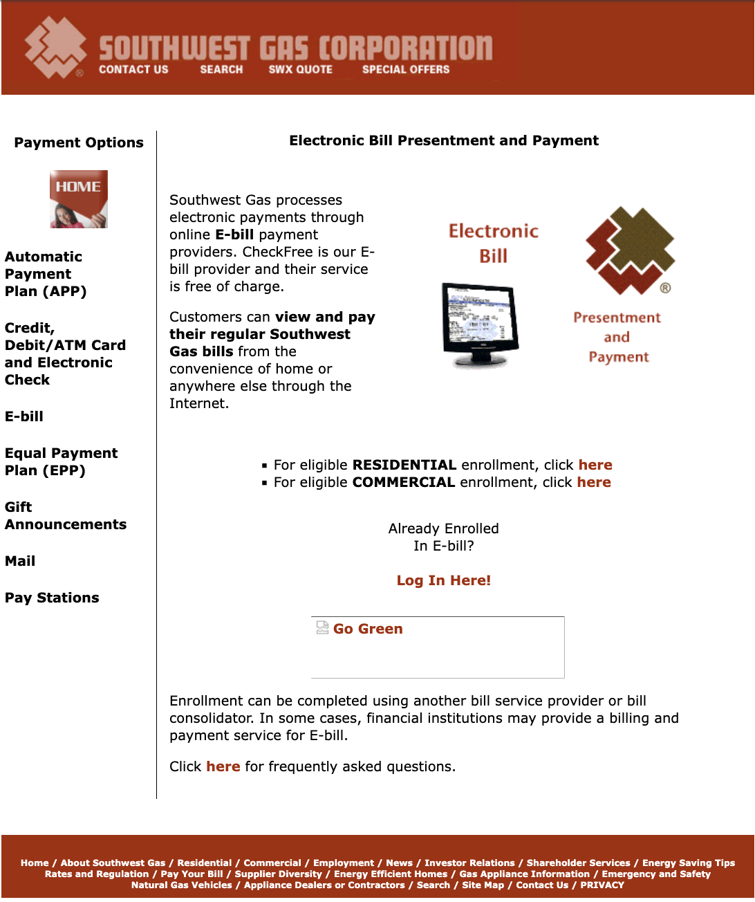 Original Southwest Gas E-Bill page