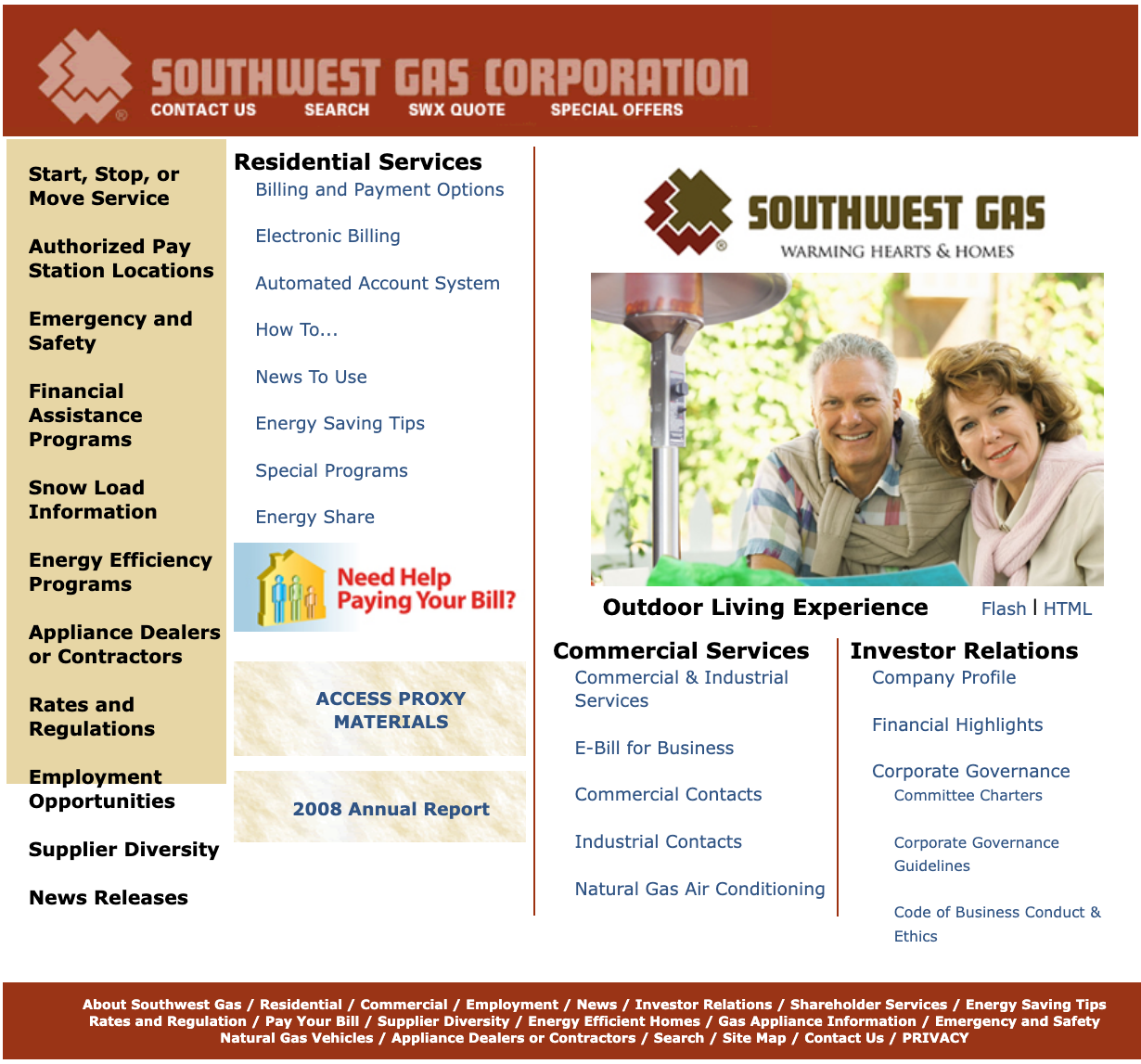 Original Southwest Gas homepage before redesign