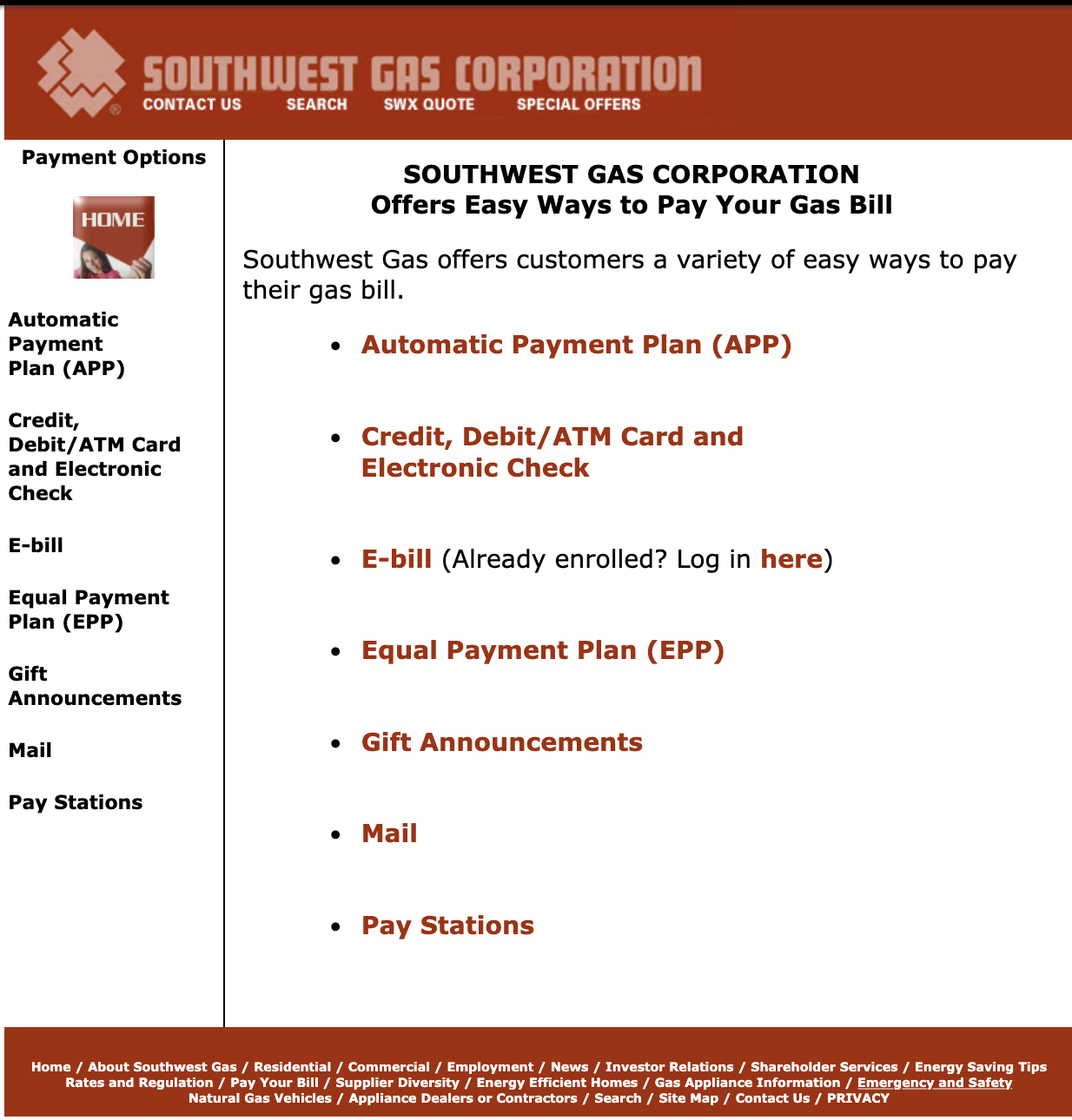 Original Southwest Gas payment options page