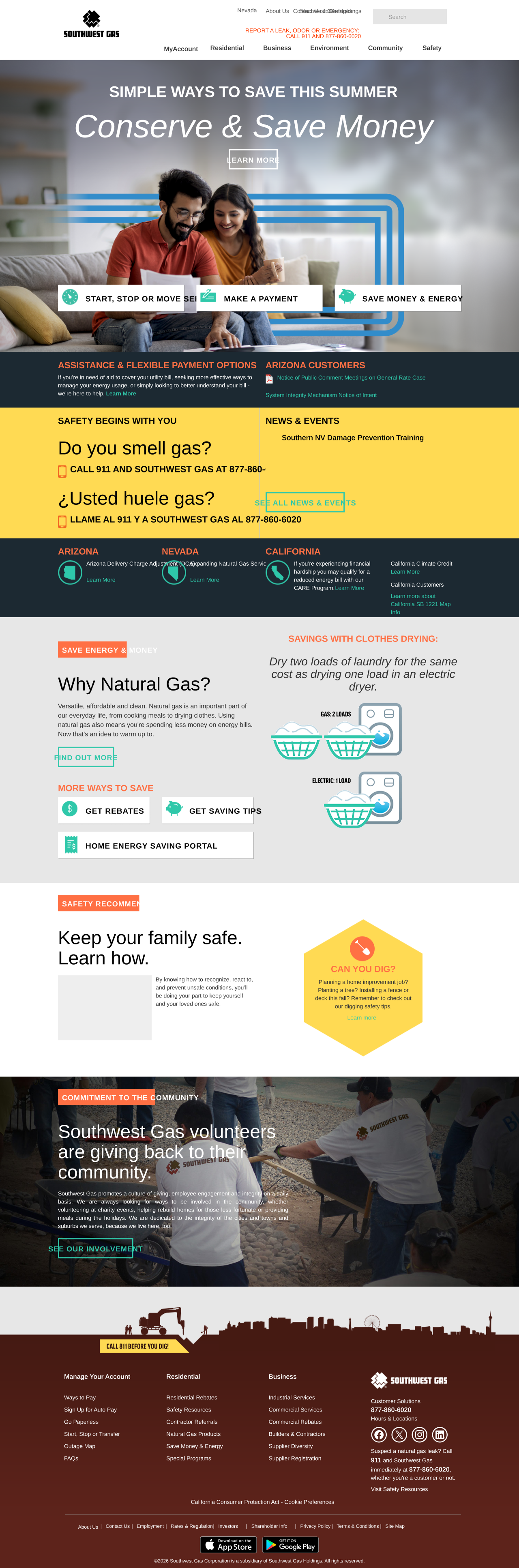 Southwest Gas homepage desktop design
