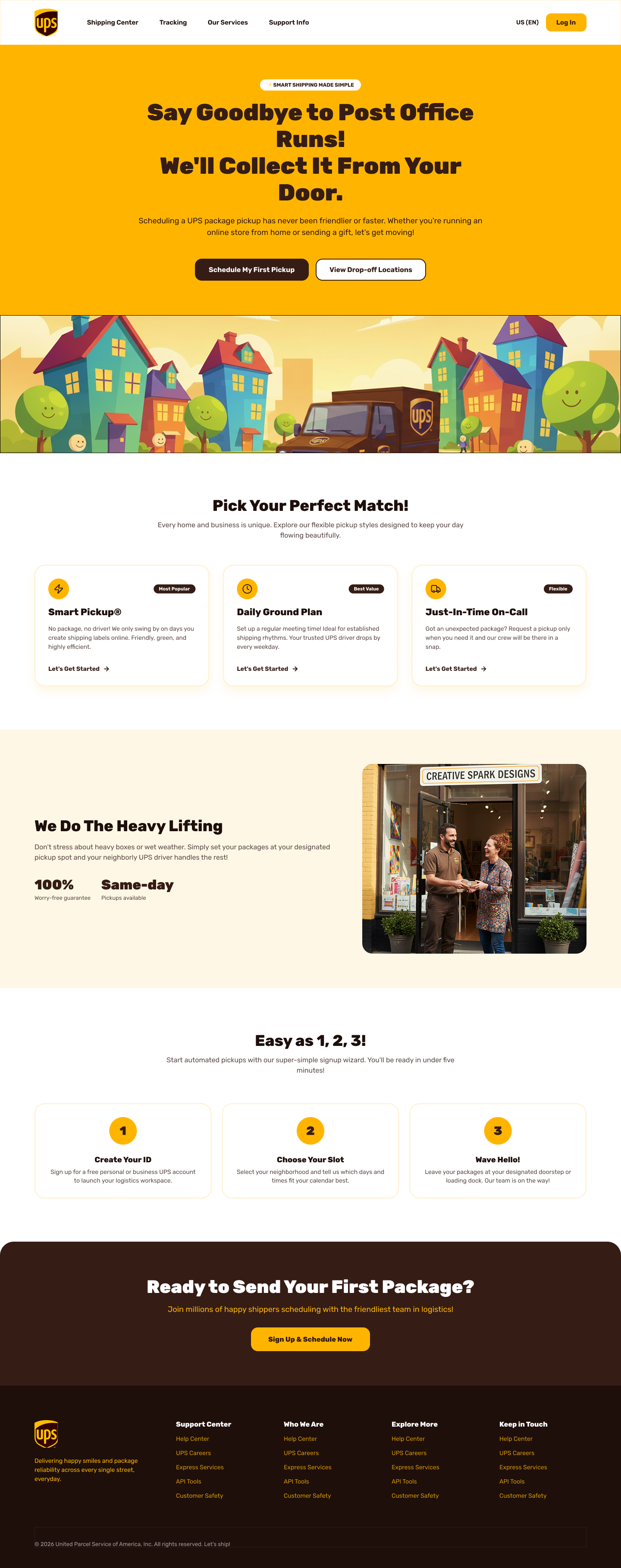 UPS pickup screen - bright and playful direction