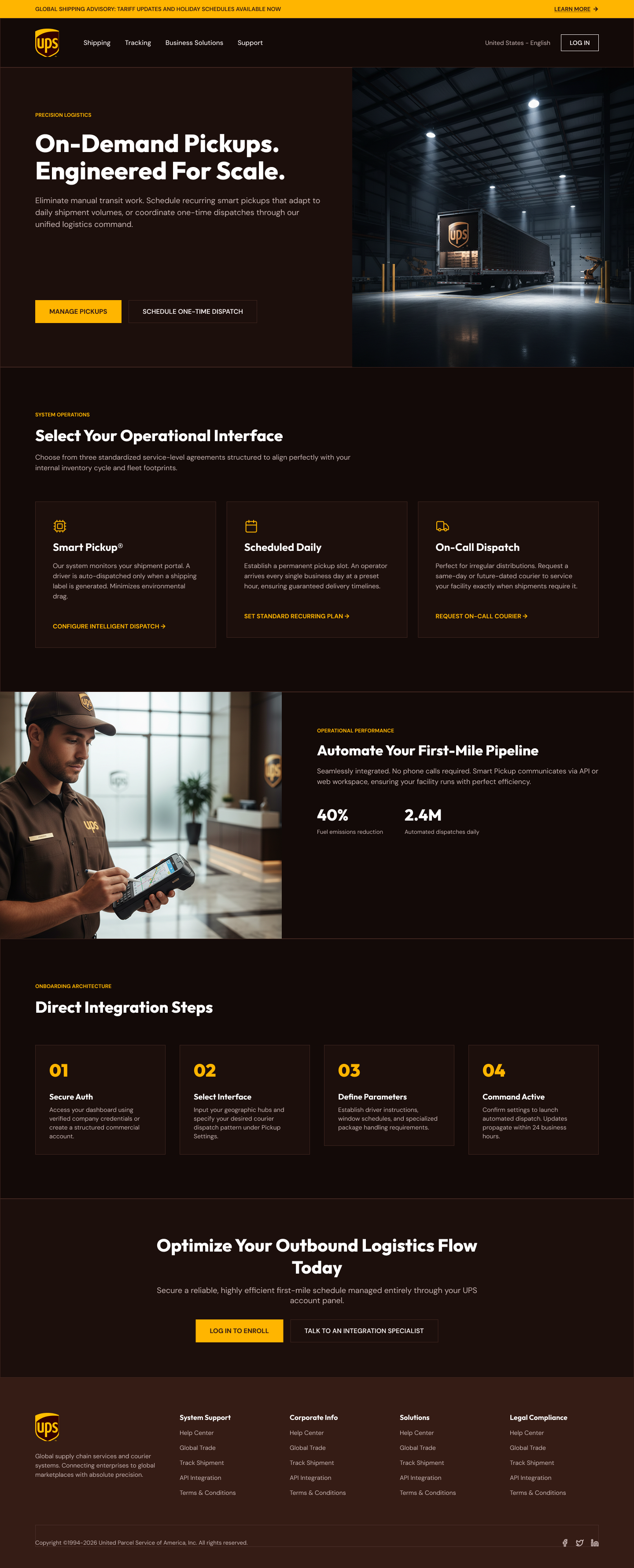 UPS pickup screen - dark editorial direction