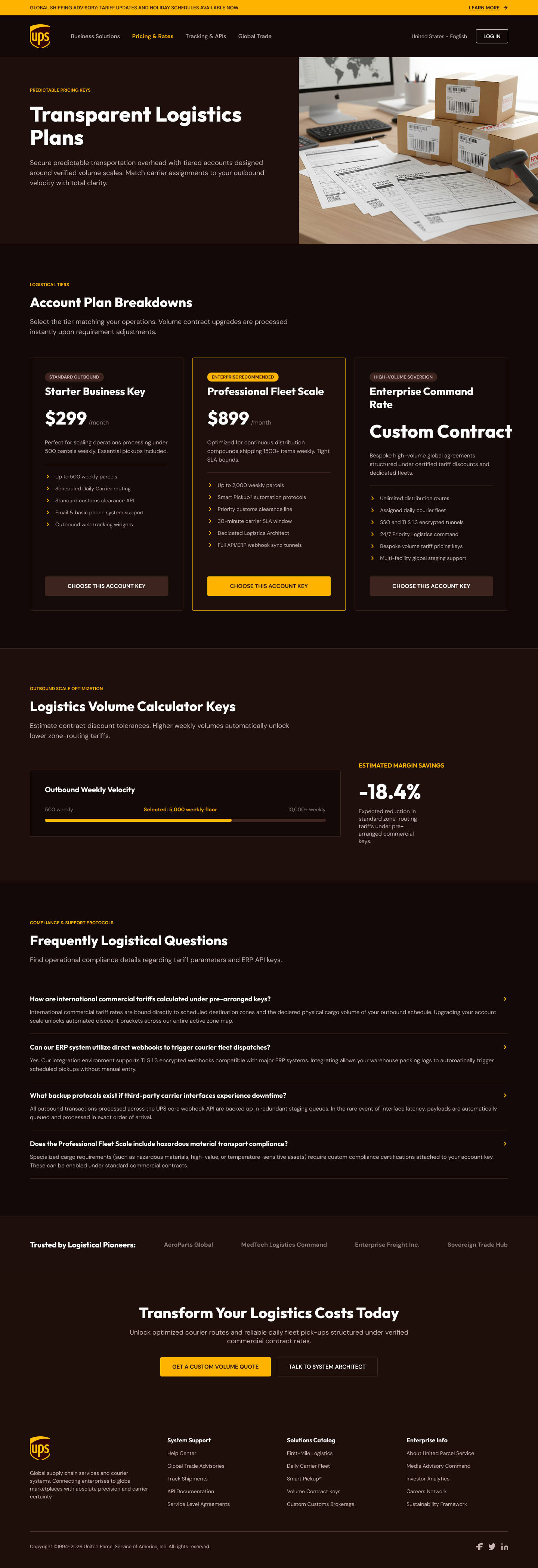 UPS transparent pricing engineered for dispatch efficiency page