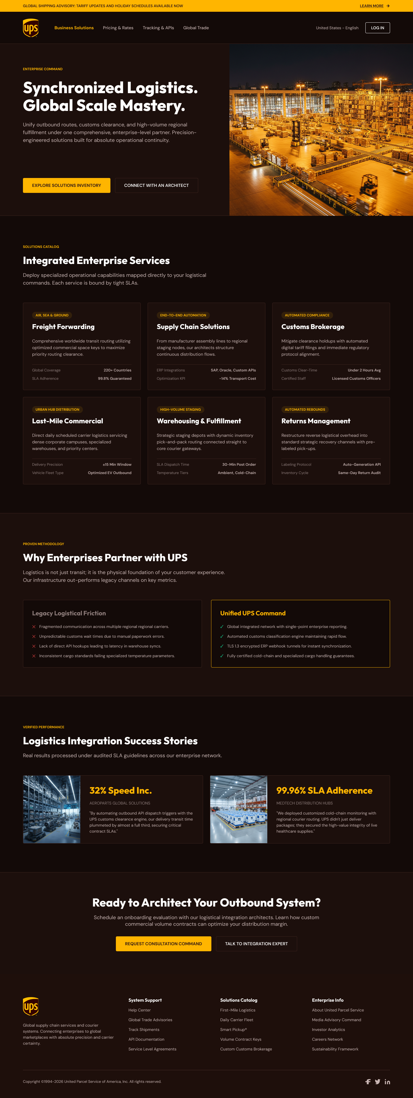 UPS synchronized logistics global scale mastery page