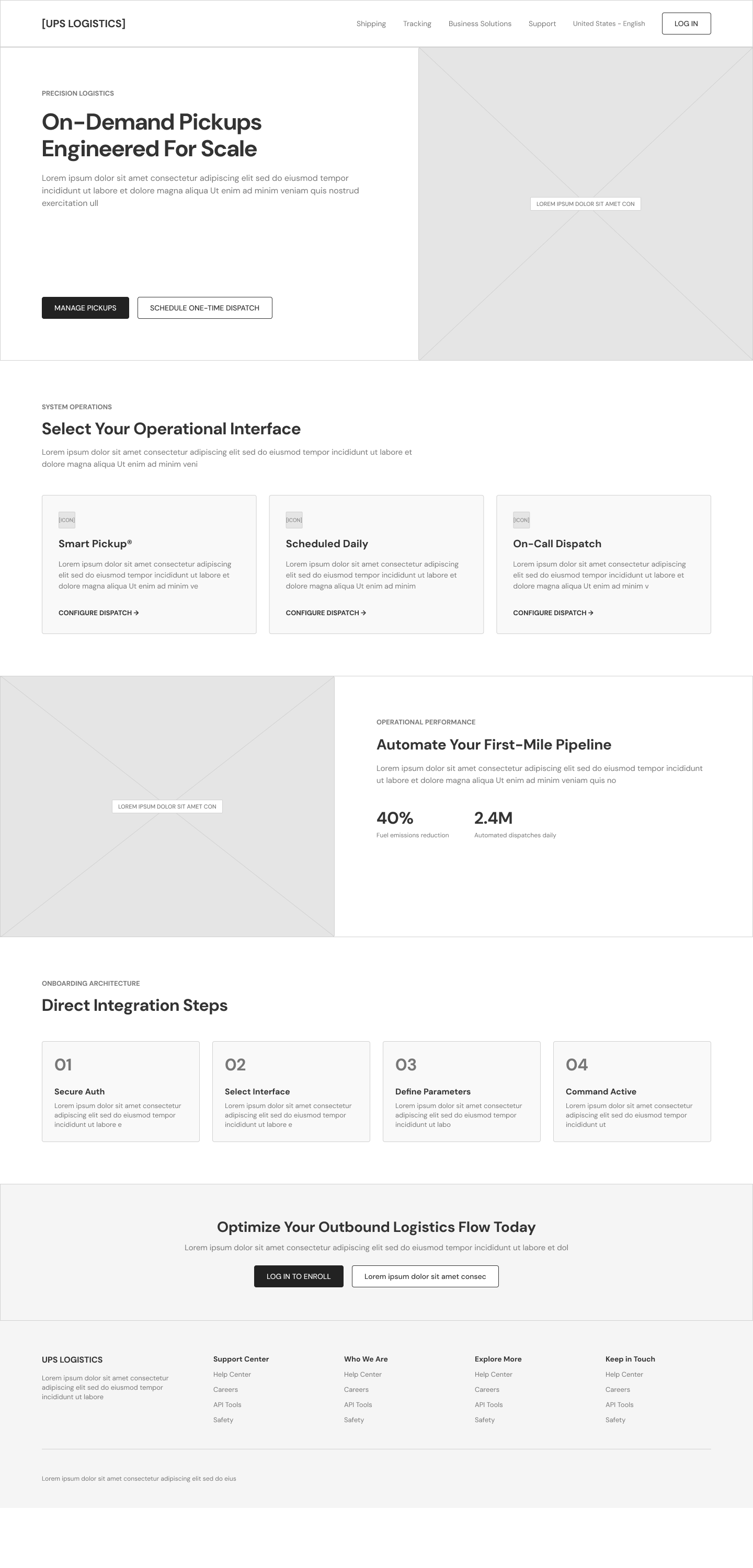 UPS pickup wireframe - split screen editorial
