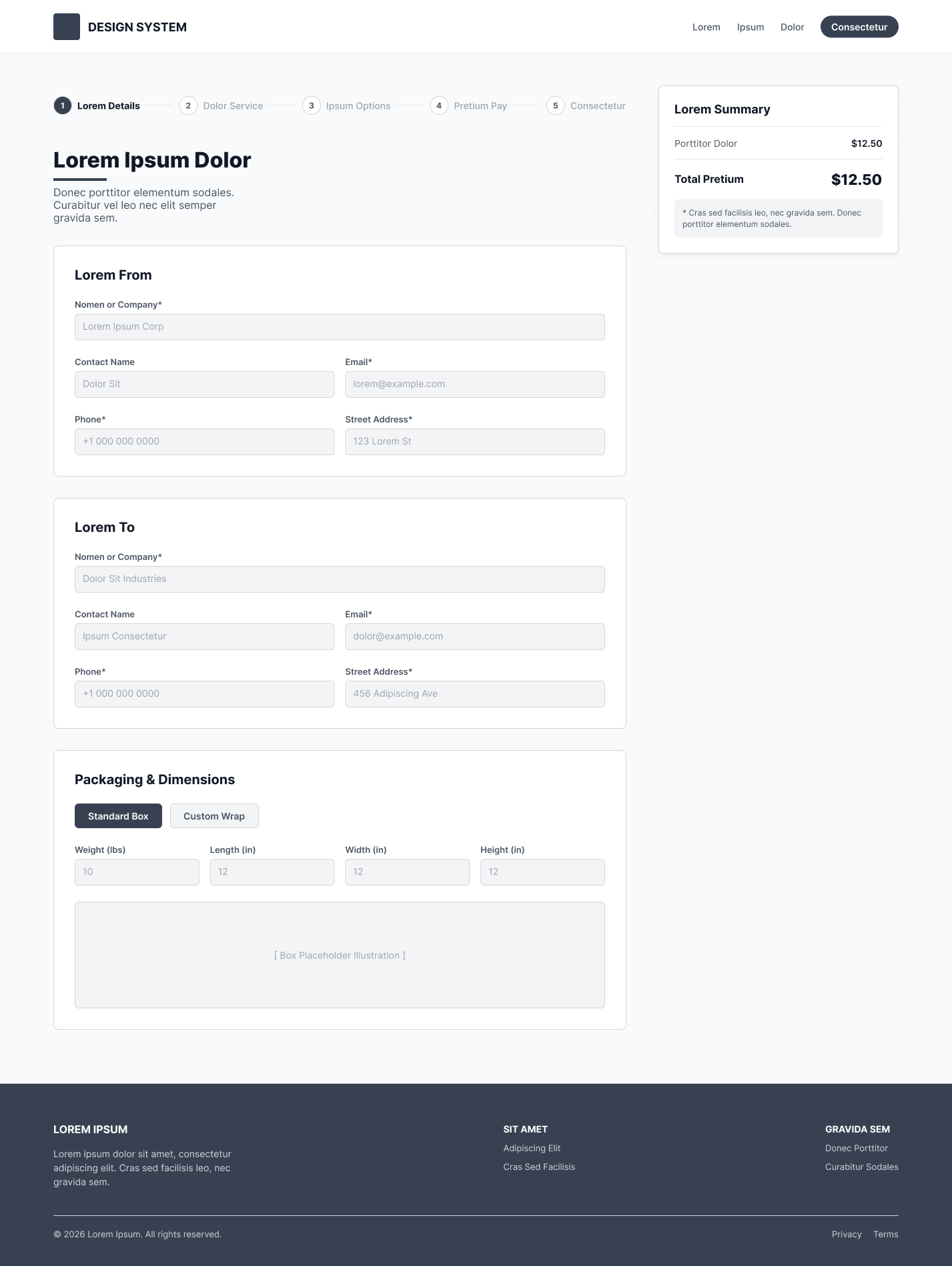 UPS shipping wireframe - create shipment
