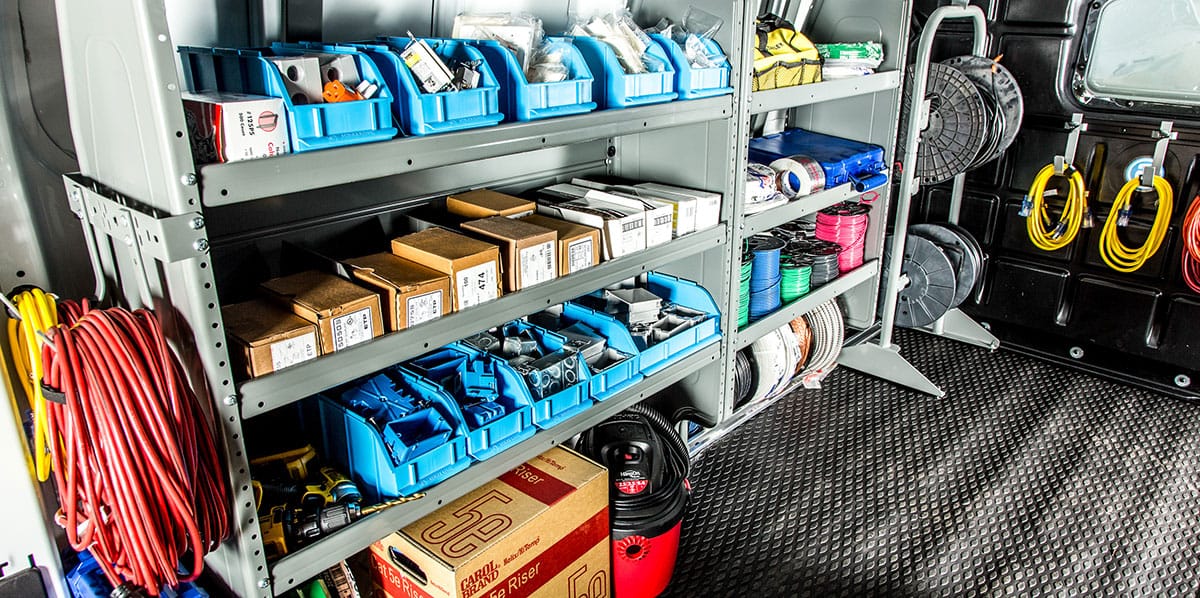 Commercial upfit interior view of an NV cargo van.
