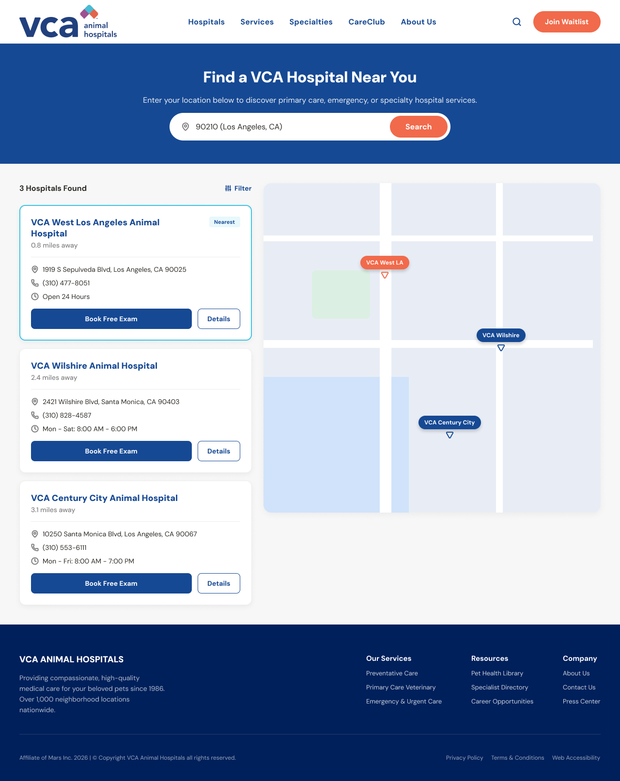 VCA hospital finder experience