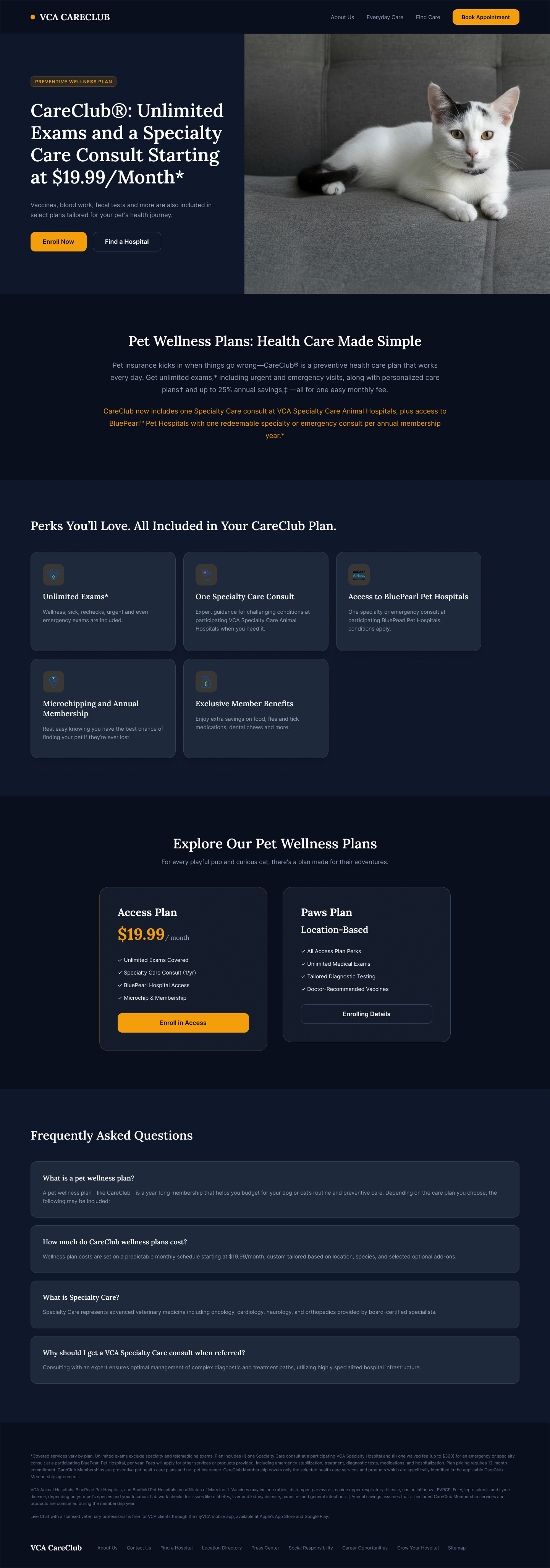 CareClub landing page — dark, premium visual direction