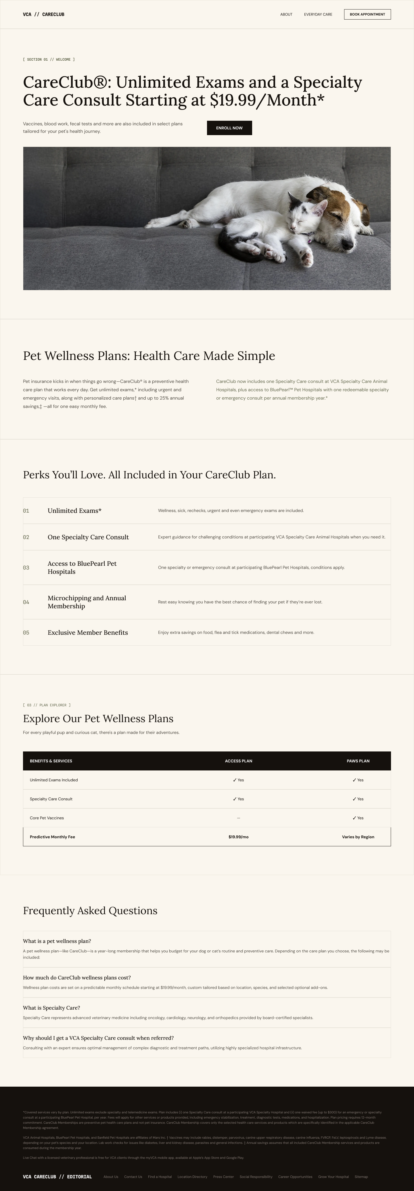 CareClub landing page — editorial, minimal visual direction