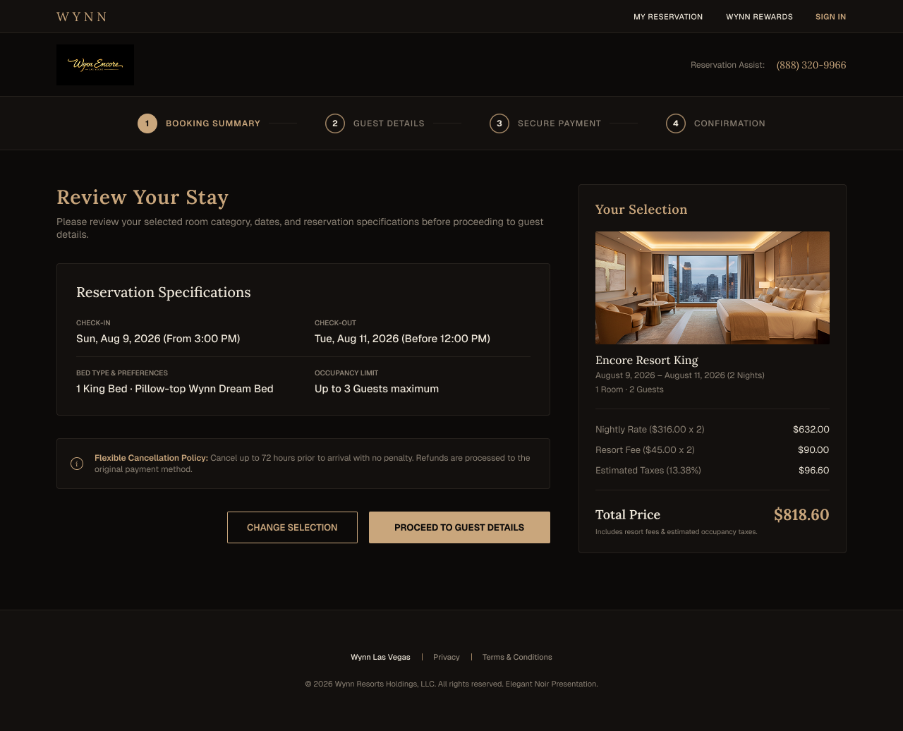 Booking summary screen