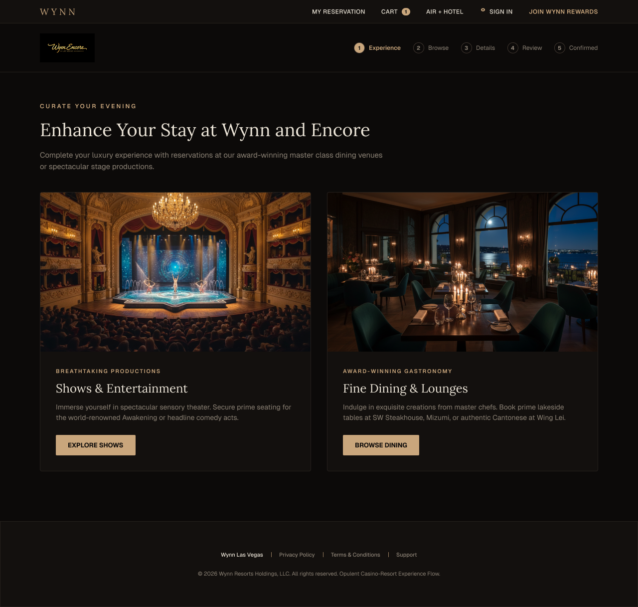 Choose experience screen