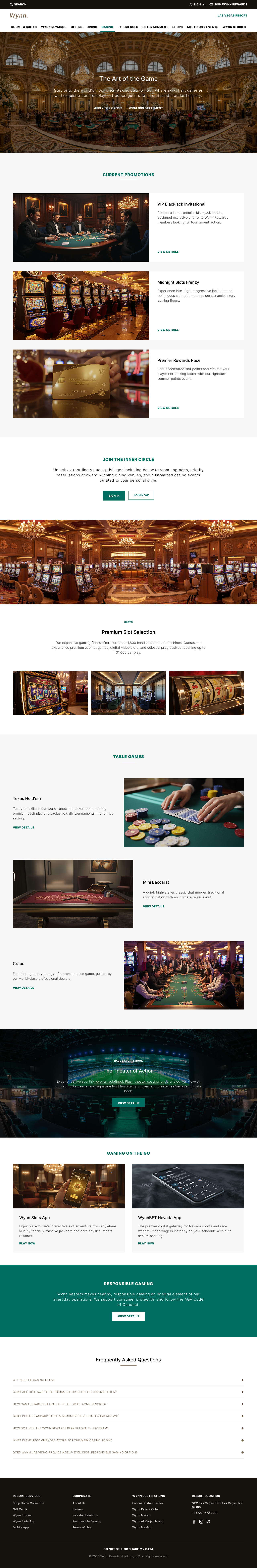 Wynn casino page editorial direction